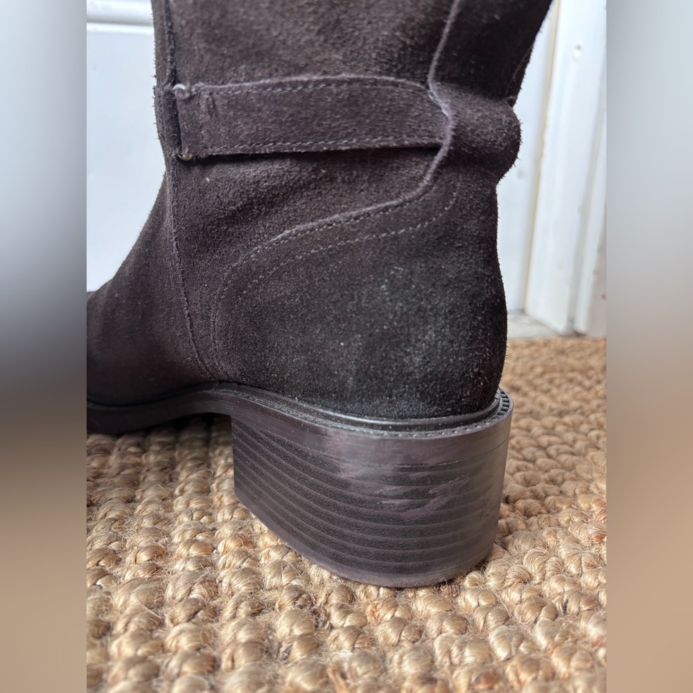 Zara Brown Combat Moto Suede Split Leather Buckled Calf High Ankle Boots - Picture 9 of 17